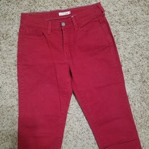 Levi's 515 Red Denim Jean Cuffed Capris Size 6